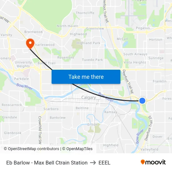 Eb Barlow - Max Bell Ctrain Station to EEEL map
