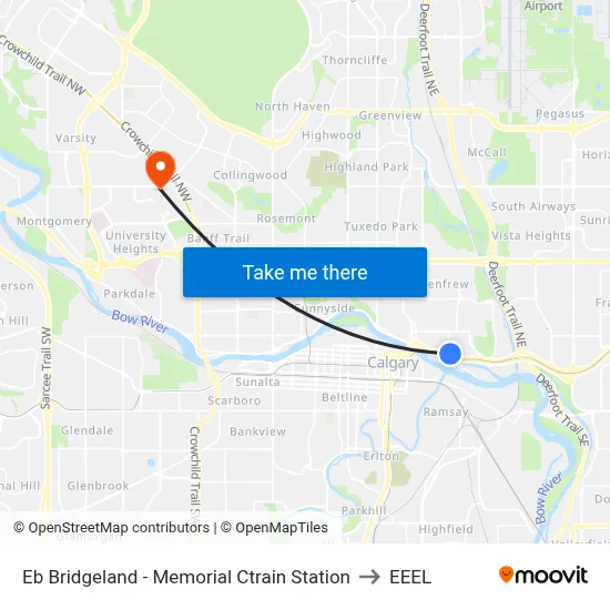 Eb Bridgeland - Memorial Ctrain Station to EEEL map