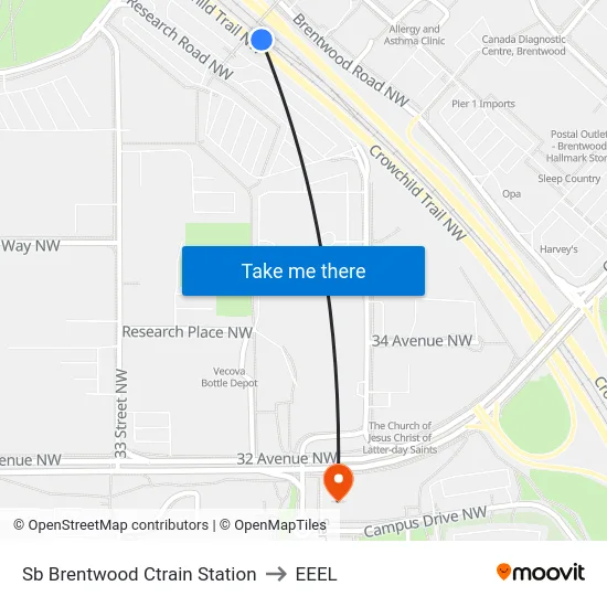 Sb Brentwood Ctrain Station to EEEL map
