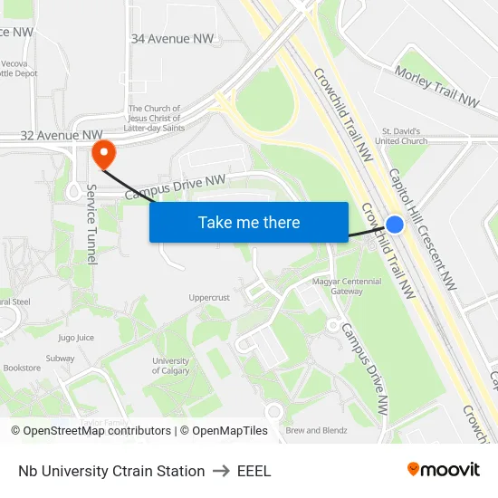 Nb University Ctrain Station to EEEL map