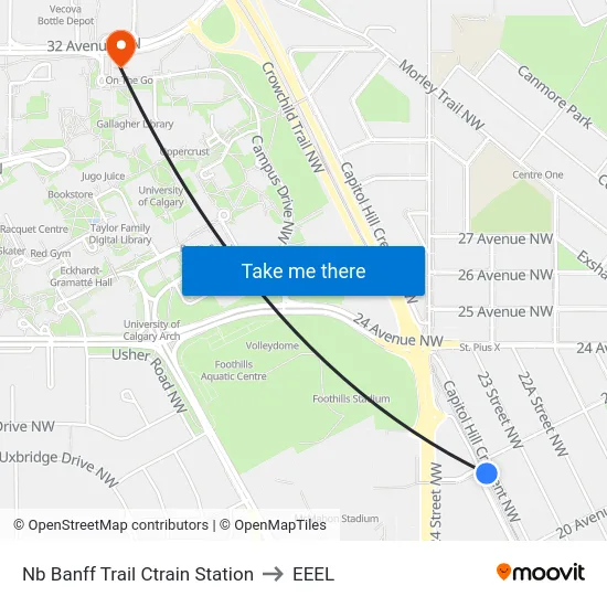 Nb Banff Trail Ctrain Station to EEEL map