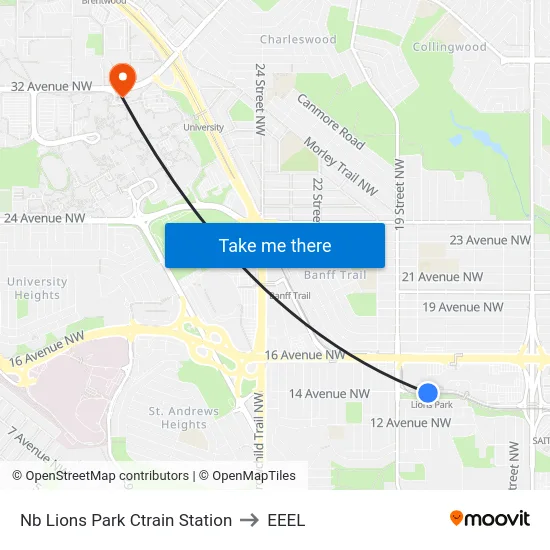 Nb Lions Park Ctrain Station to EEEL map