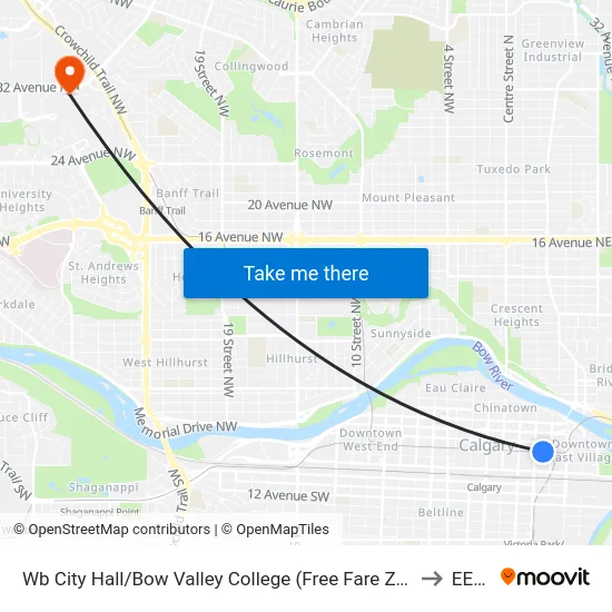 Wb City Hall/Bow Valley College (Free Fare Zone) to EEEL map
