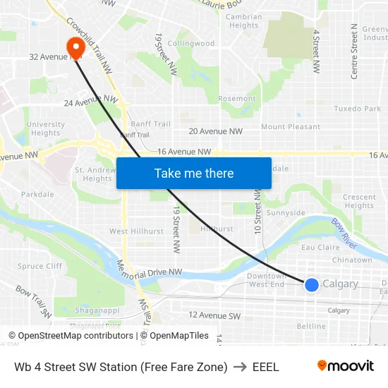 Wb 4 Street SW Station (Free Fare Zone) to EEEL map