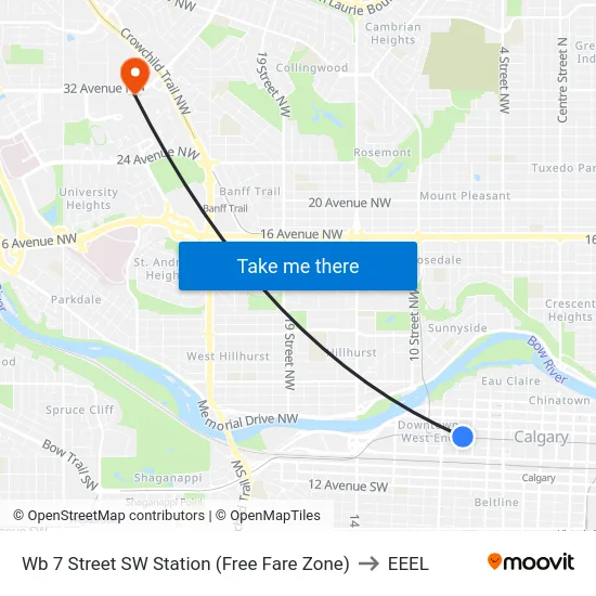 Wb 7 Street SW Station (Free Fare Zone) to EEEL map