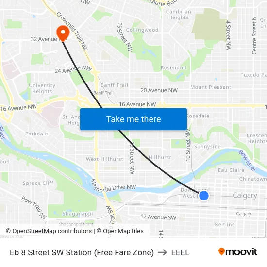 Eb 8 Street SW Station (Free Fare Zone) to EEEL map