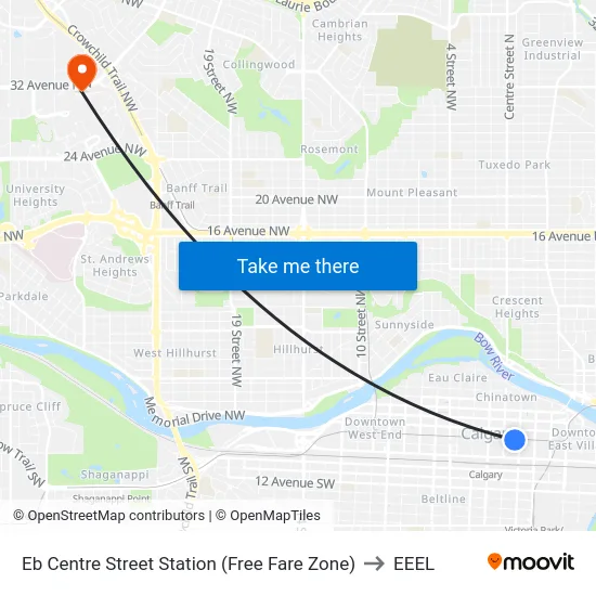 Eb Centre Street Station (Free Fare Zone) to EEEL map