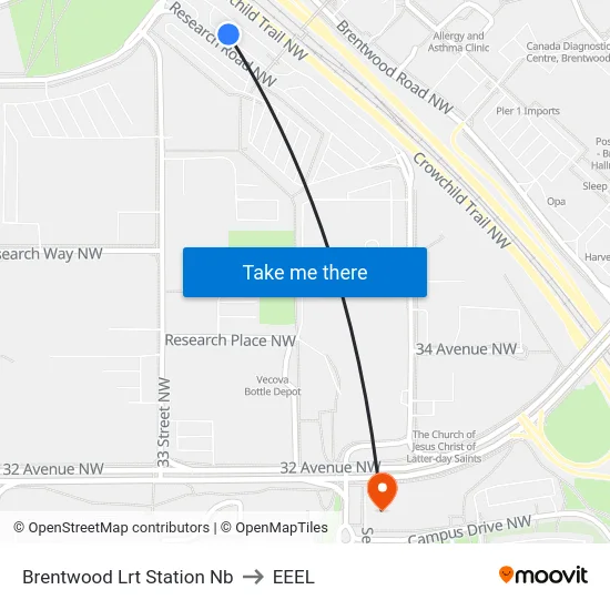 Brentwood Lrt Station Nb to EEEL map