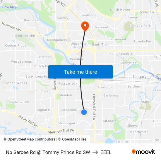 Nb Sarcee Rd @ Tommy Prince Rd SW to EEEL map