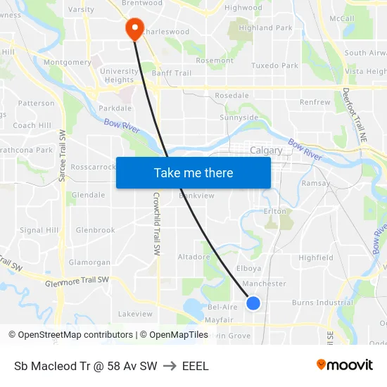 Sb Macleod Tr @ 58 Av SW to EEEL map