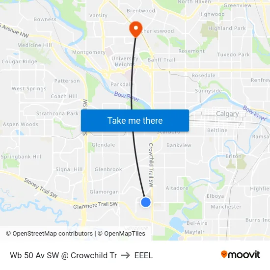 Wb 50 Av SW @ Crowchild Tr to EEEL map