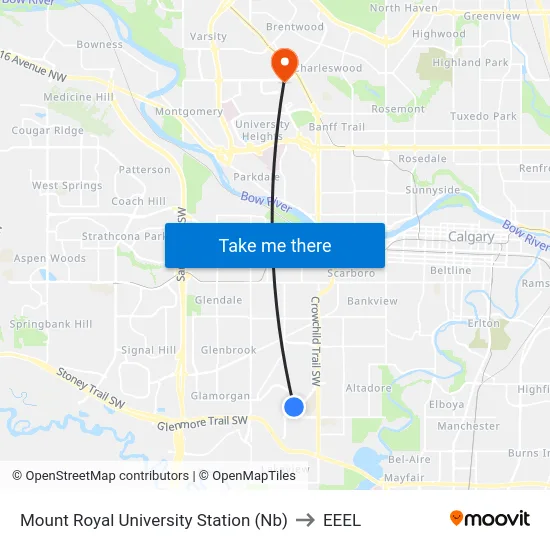 Mount Royal University Station (Nb) to EEEL map