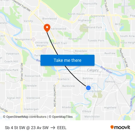 Sb 4 St SW @ 23 Av SW to EEEL map