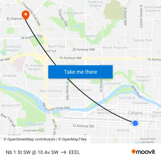 Nb 1 St SW @ 10 Av SW to EEEL map