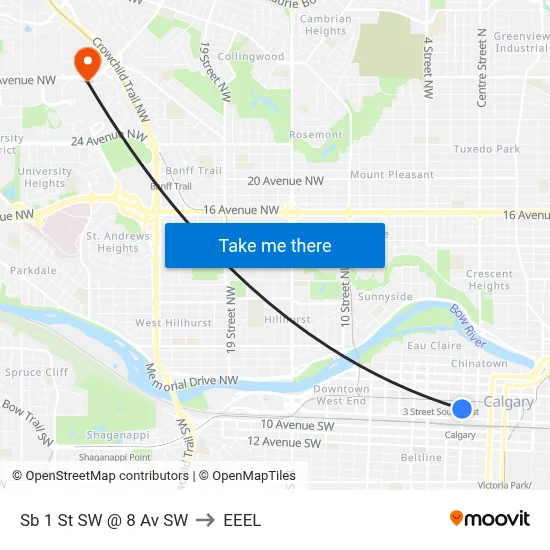 Sb 1 St SW @ 8 Av SW to EEEL map