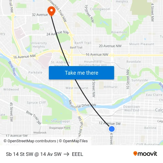 Sb 14 St SW @ 14 Av SW to EEEL map