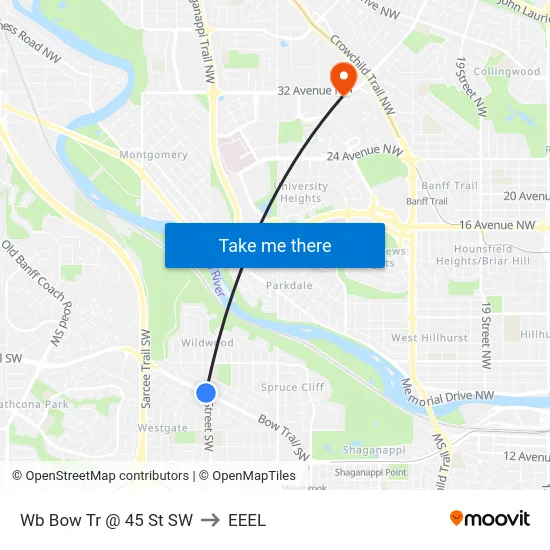 Wb Bow Tr @ 45 St SW to EEEL map