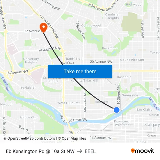 Eb Kensington Rd @ 10a St NW to EEEL map