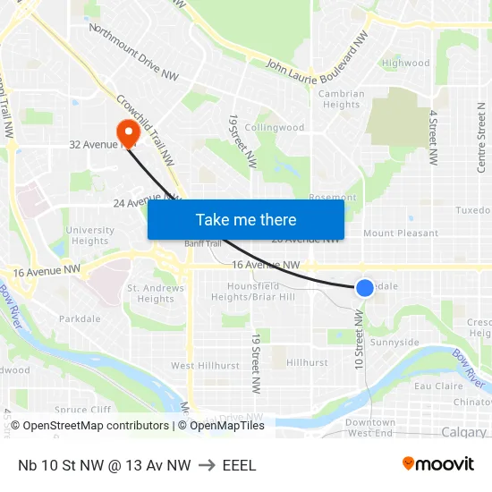 Nb 10 St NW @ 13 Av NW to EEEL map