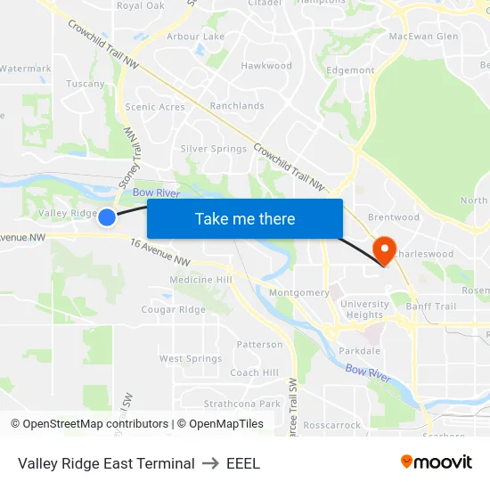 Valley Ridge East Terminal to EEEL map