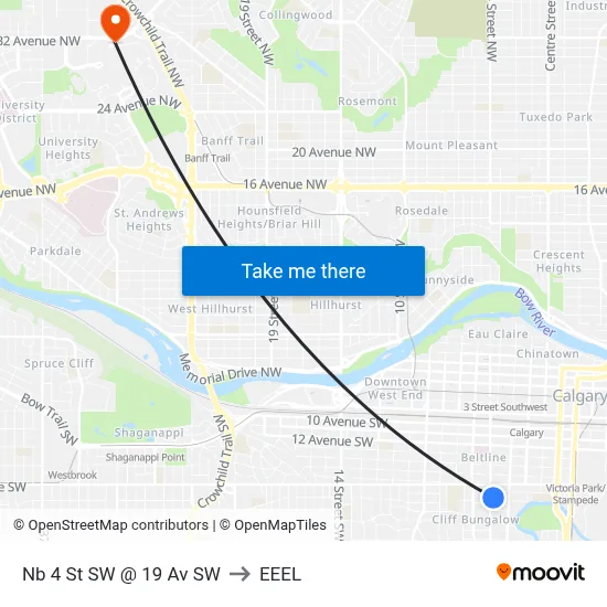 Nb 4 St SW @ 19 Av SW to EEEL map