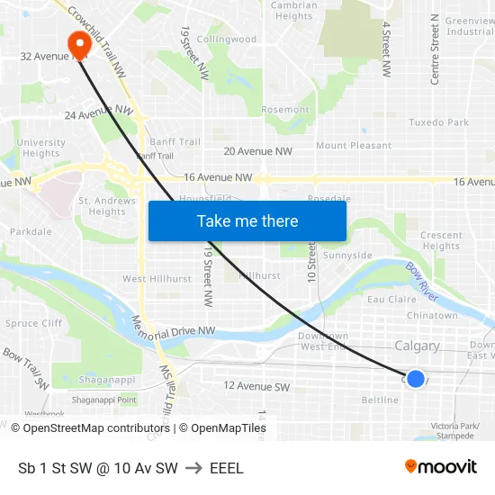 Sb 1 St SW @ 10 Av SW to EEEL map