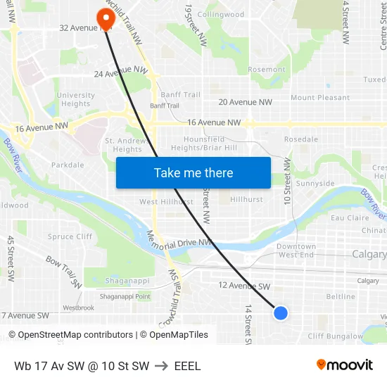 Wb 17 Av SW @ 10 St SW to EEEL map