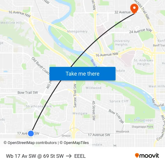 Wb 17 Av SW @ 69 St SW to EEEL map