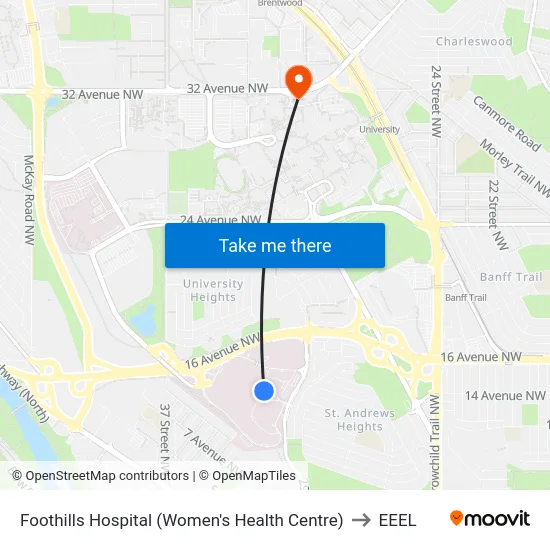 Foothills Hospital (Women's Health Centre) to EEEL map