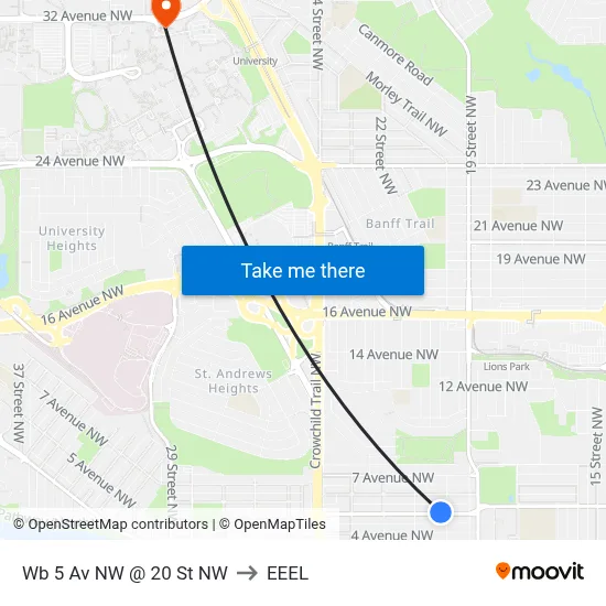 Wb 5 Av NW @ 20 St NW to EEEL map