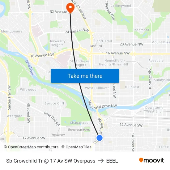 Sb Crowchild Tr @ 17 Av SW Overpass to EEEL map