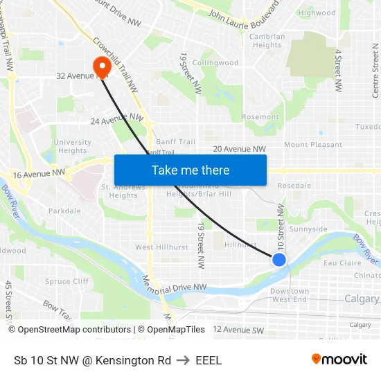 Sb 10 St NW @ Kensington Rd to EEEL map