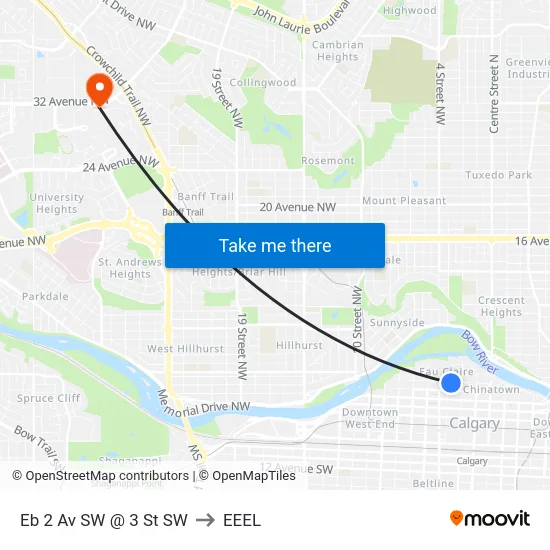Eb 2 Av SW @ 3 St SW to EEEL map