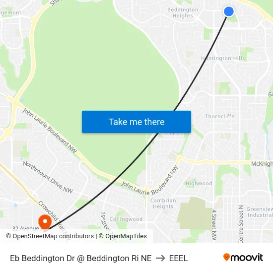 Eb Beddington Dr @ Beddington Ri NE to EEEL map