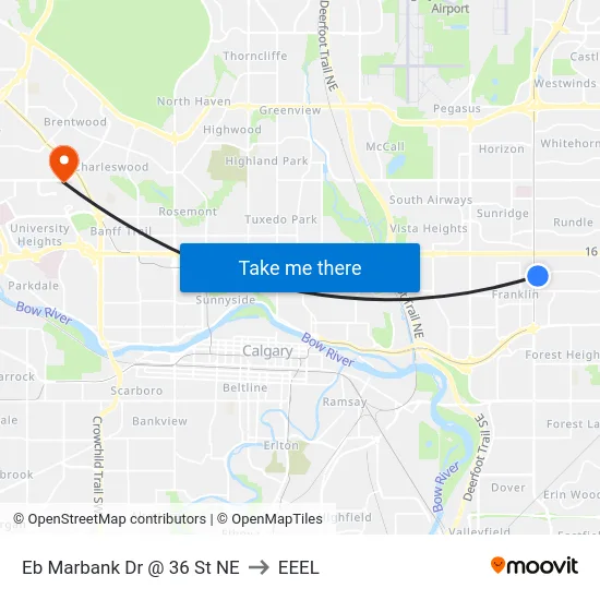 Eb Marbank Dr @ 36 St NE to EEEL map