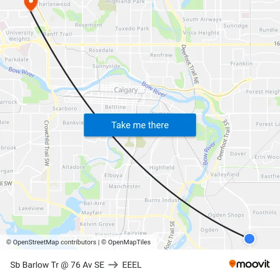 Sb Barlow Tr @ 76 Av SE to EEEL map