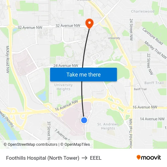Foothills Hospital (North Tower) to EEEL map