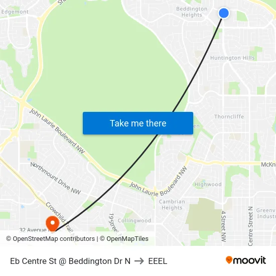 Eb Centre St @ Beddington Dr N to EEEL map