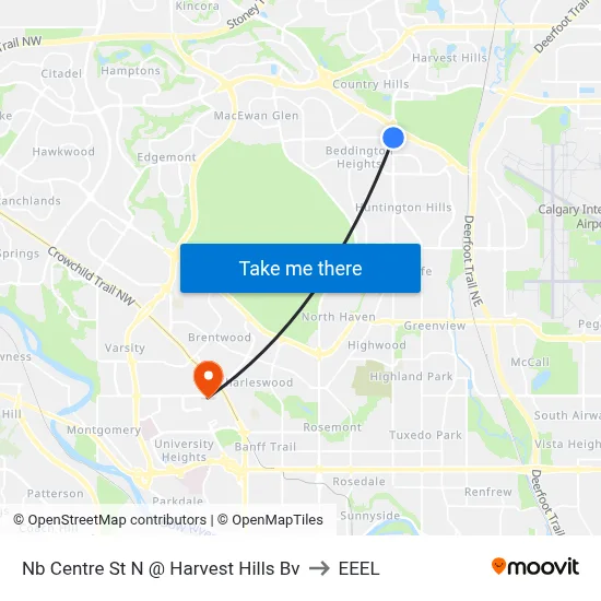 Nb Centre St N @ Harvest Hills Bv to EEEL map