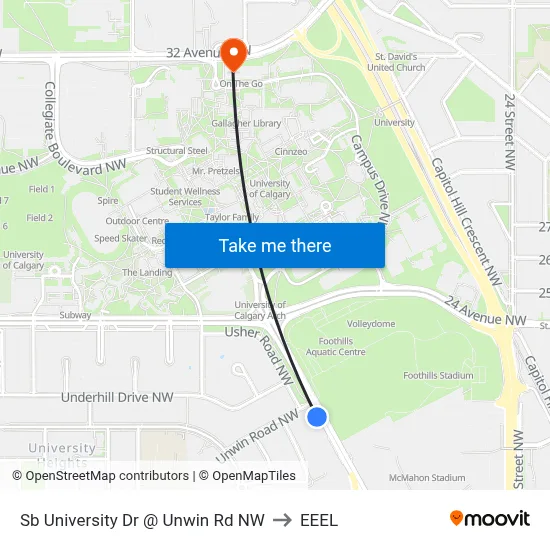 Sb University Dr @ Unwin Rd NW to EEEL map