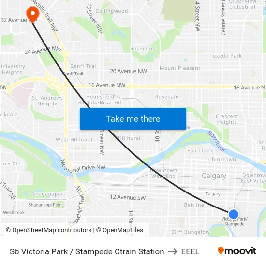 Sb Victoria Park / Stampede Ctrain Station to EEEL map