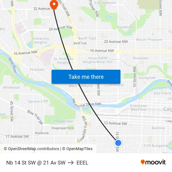 Nb 14 St SW @ 21 Av SW to EEEL map