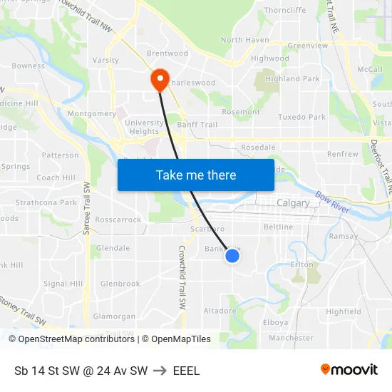 Sb 14 St SW @ 24 Av SW to EEEL map