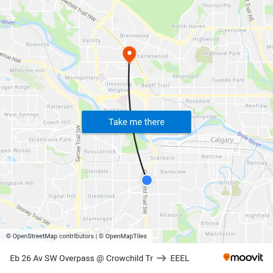 Eb 26 Av SW Overpass @ Crowchild Tr to EEEL map
