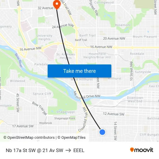 Nb 17a St SW @ 21 Av SW to EEEL map