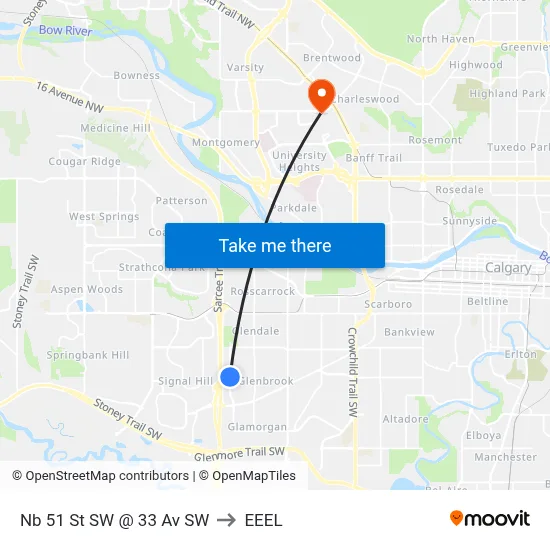 Nb 51 St SW @ 33 Av SW to EEEL map