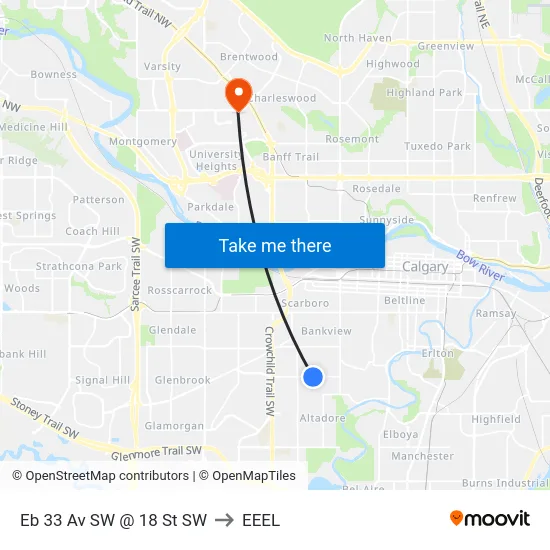 Eb 33 Av SW @ 18 St SW to EEEL map