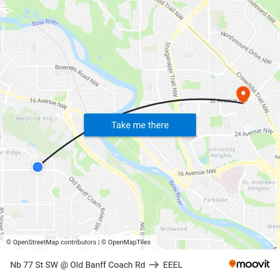 Nb 77 St SW @ Old Banff Coach Rd to EEEL map