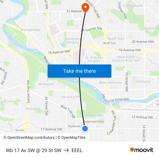 Wb 17 Av SW @ 29 St SW to EEEL map