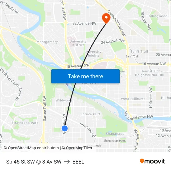 Sb 45 St SW @ 8 Av SW to EEEL map